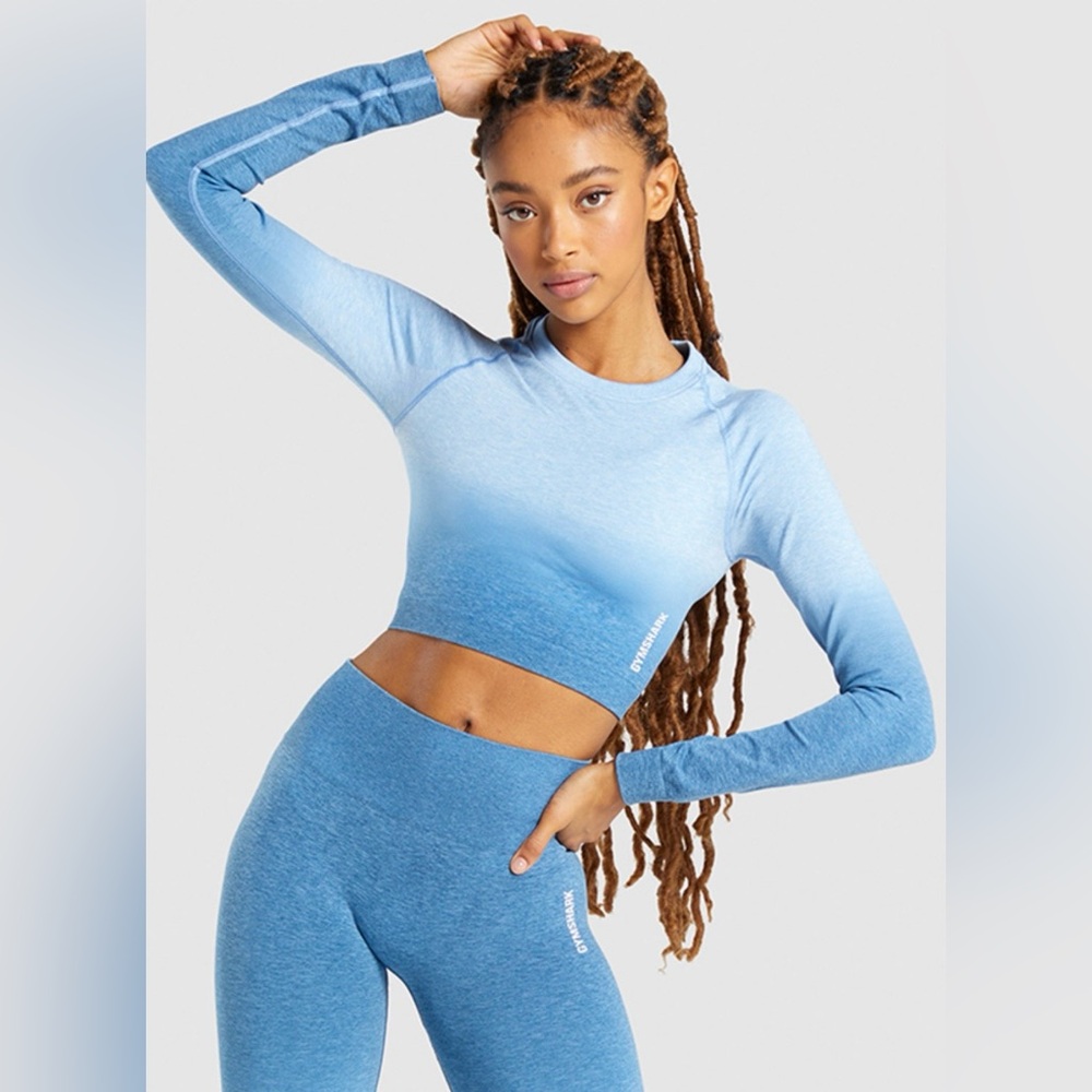 NWT Gymshark Adapt Ombre Seamless Set - Powder Blue Marl/Luna Blue - Size S